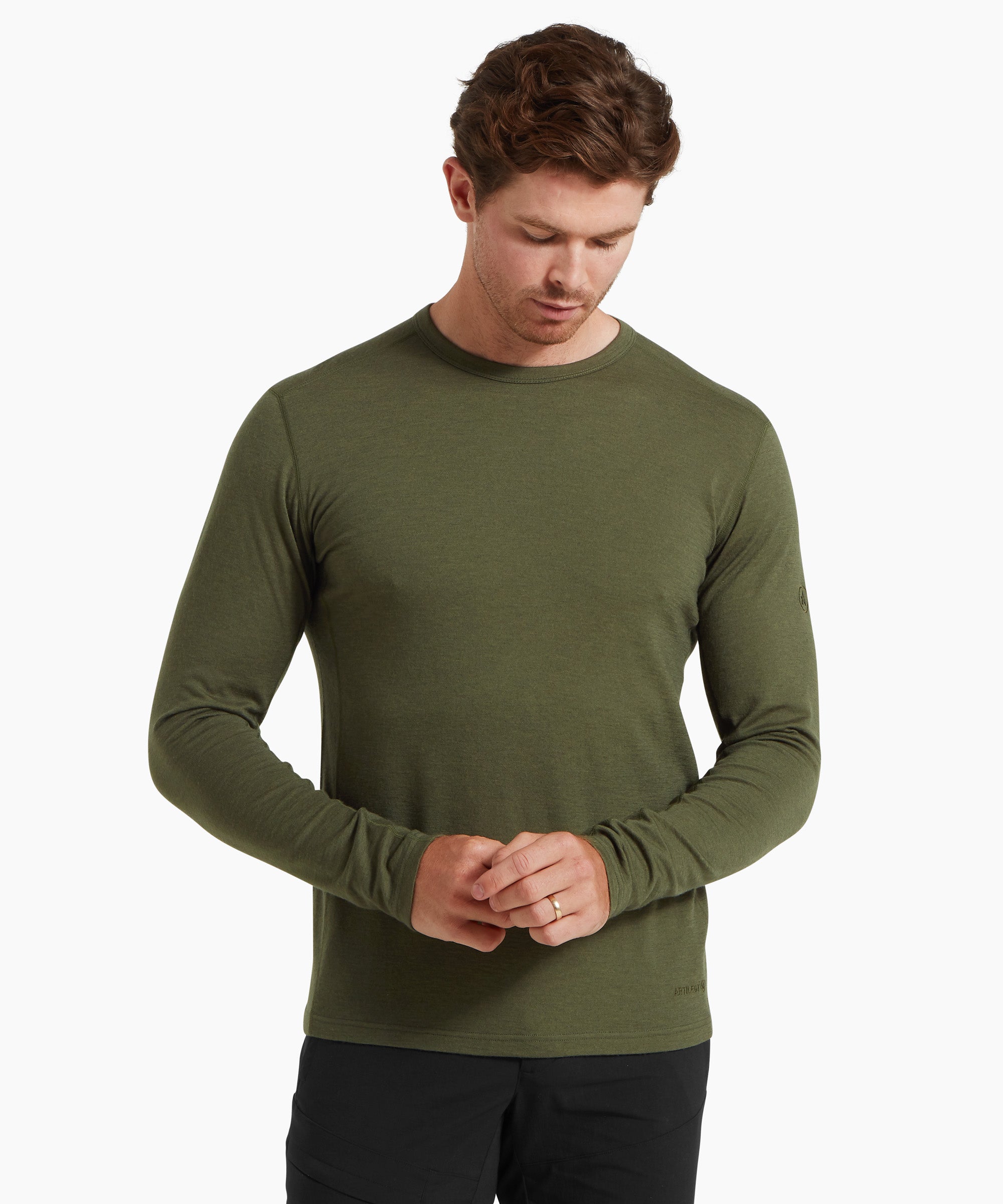 Mens Redstone 185 Long Sleeve Crew - Deep Green