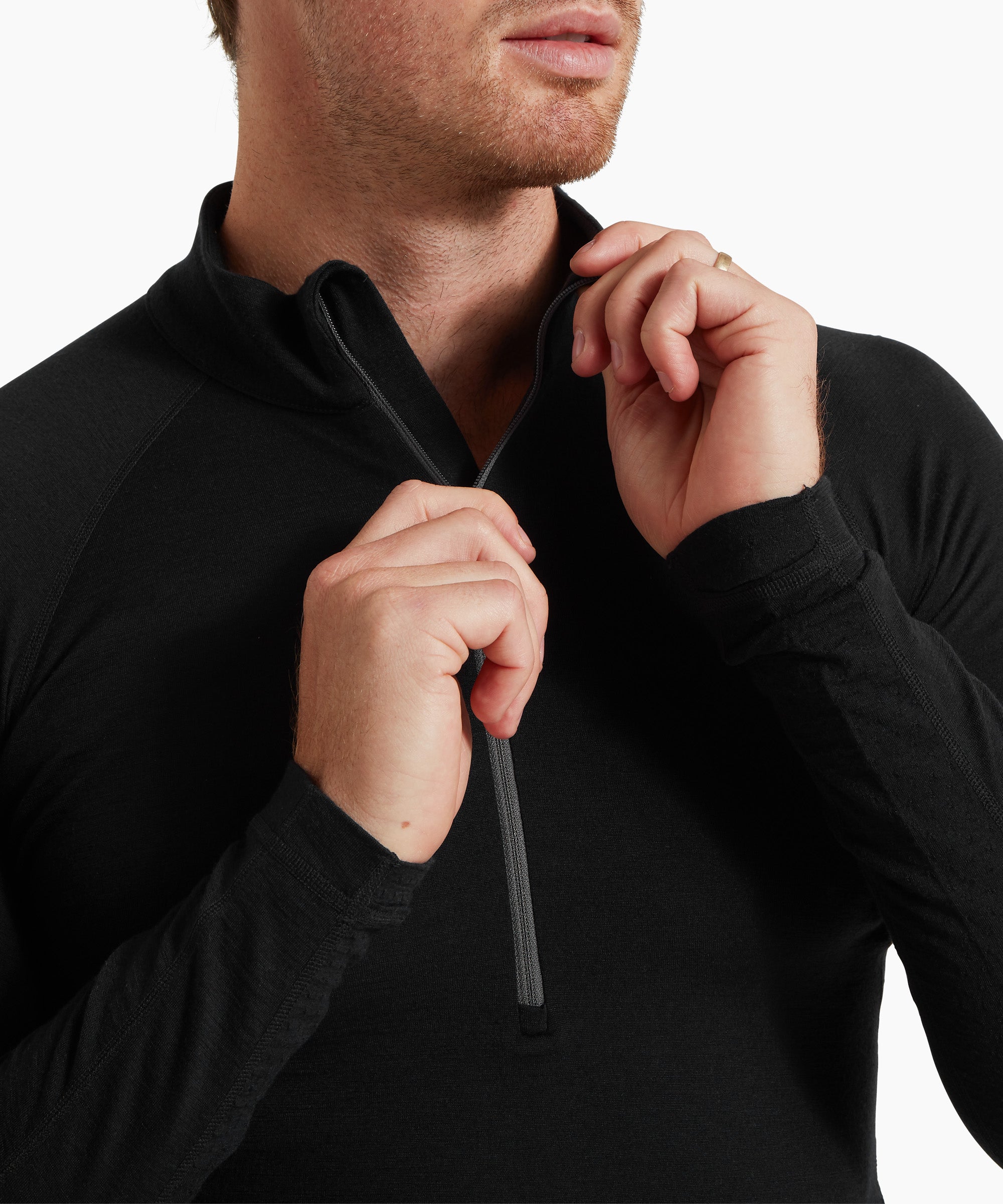 Mens Flatiron 185 Quarter Zip Top - Black