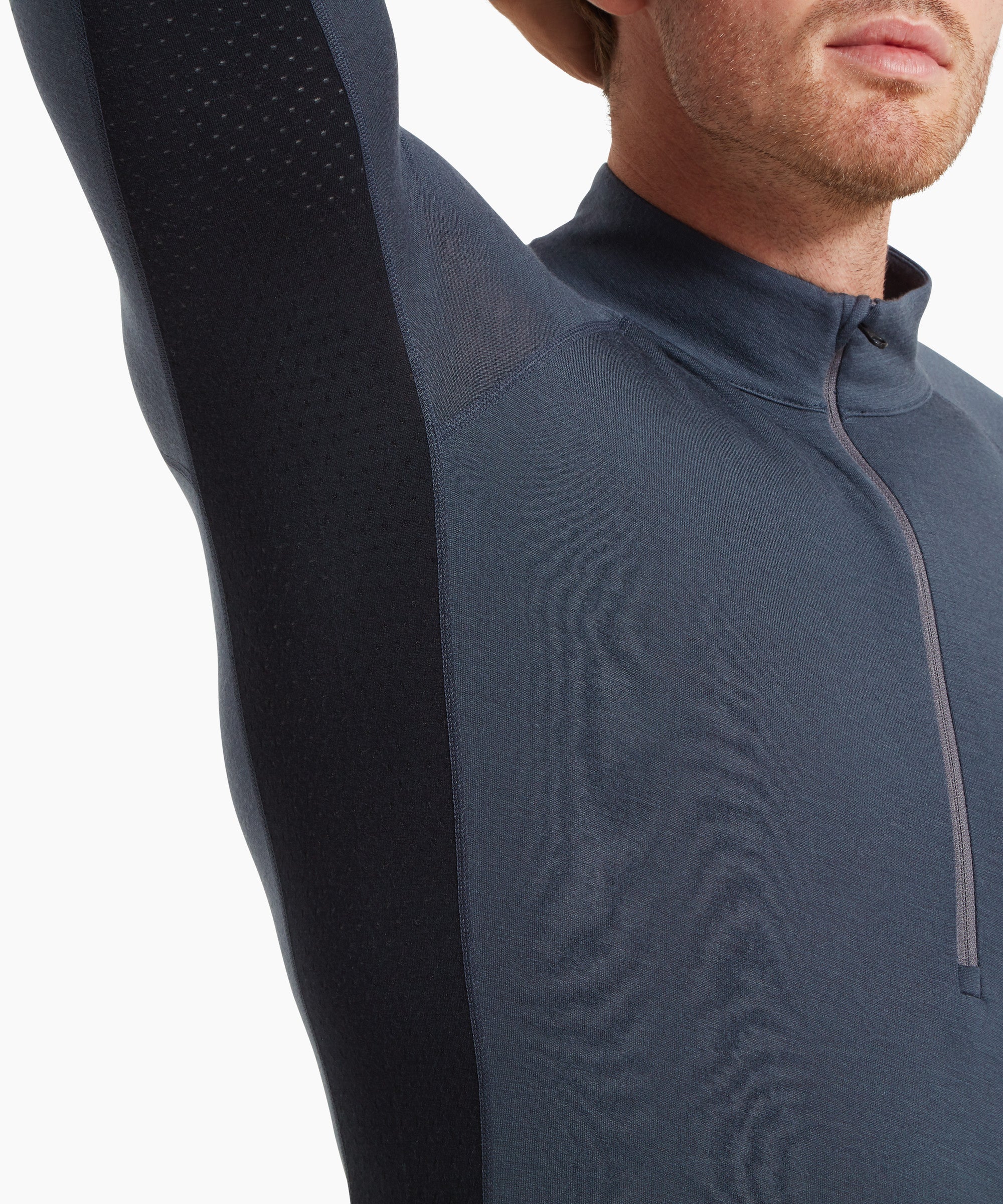 Mens Flatiron 185 Quarter Zip Top - Dusk Blue/Black