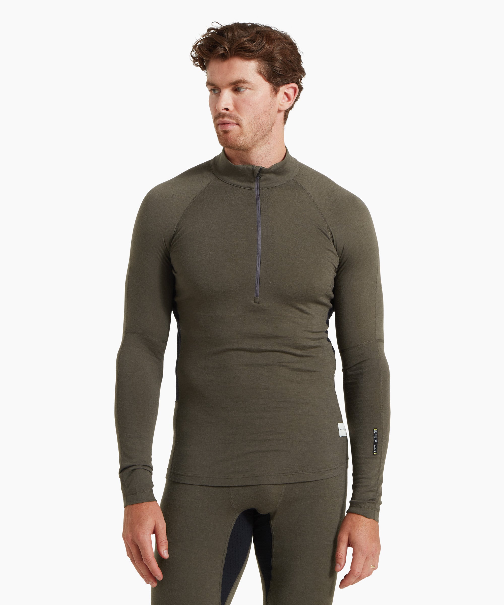 Mens Flatiron 185 Quarter Zip Top - Deep Olive/Black