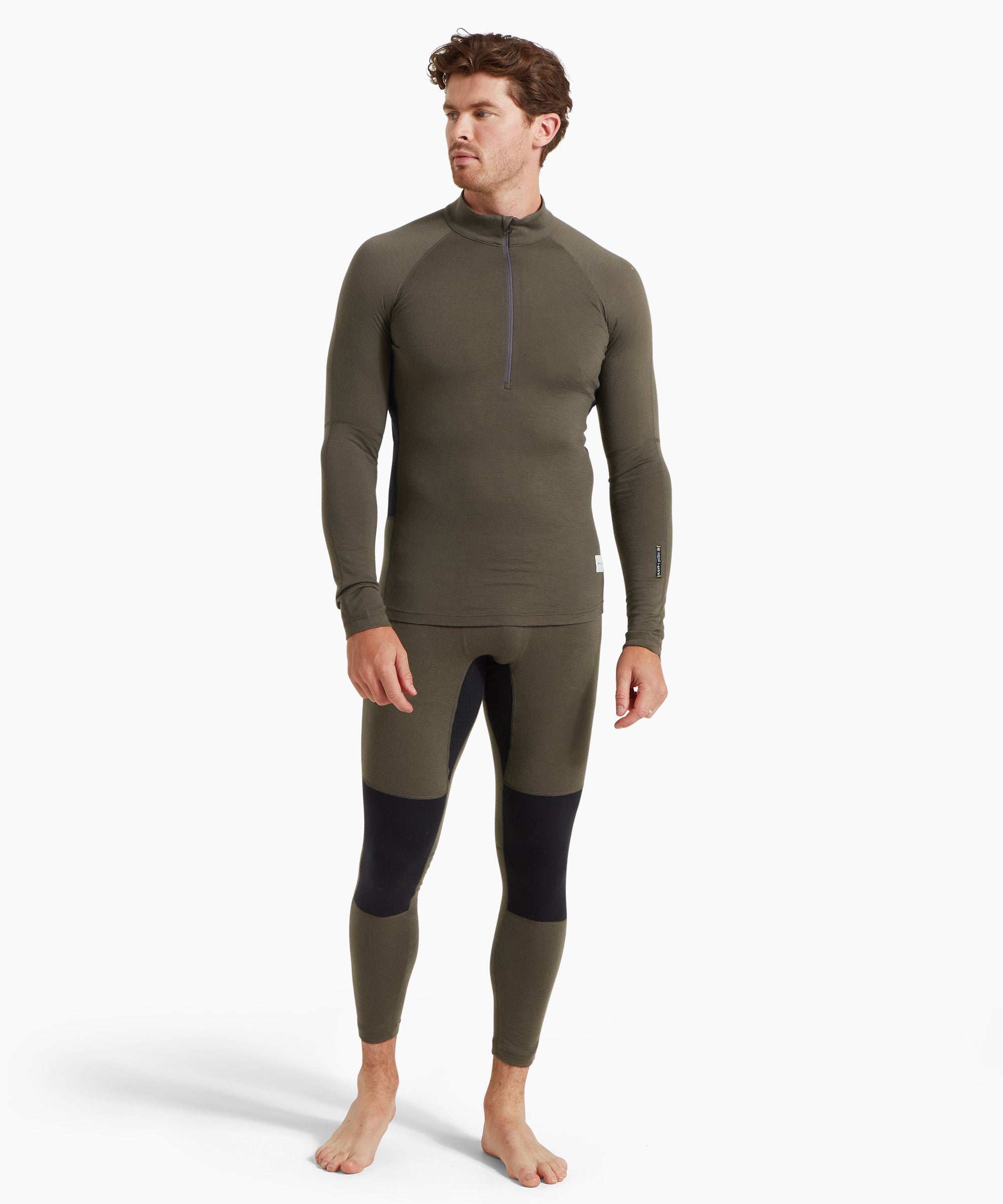 Mens Flatiron 185 Quarter Zip Top - Deep Olive/Black