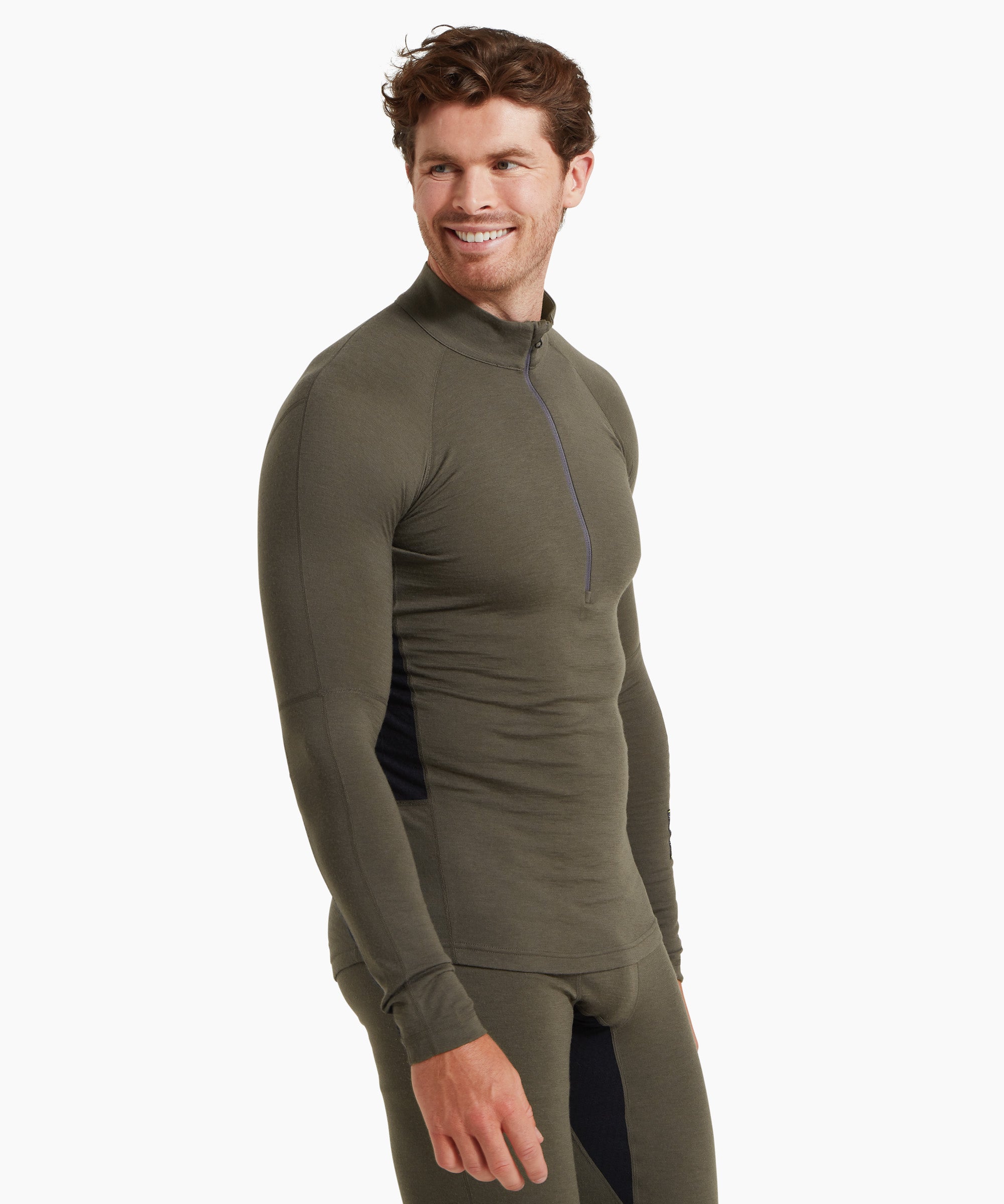 Mens Flatiron 185 Quarter Zip Top - Deep Olive/Black