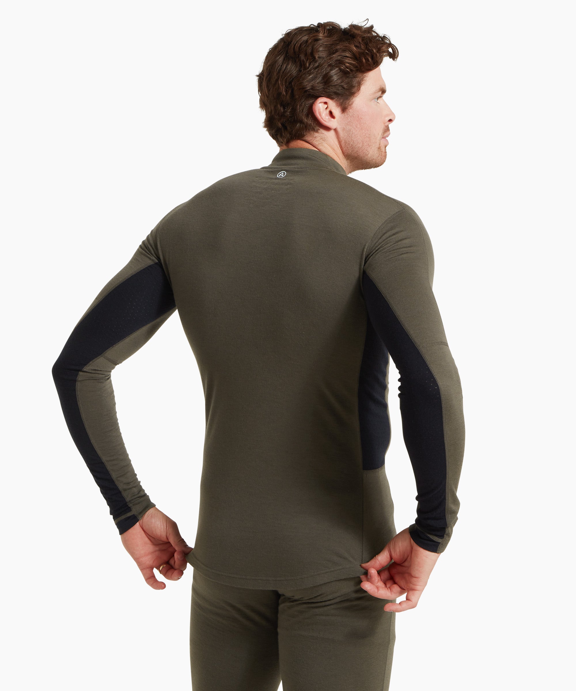 Mens Flatiron 185 Quarter Zip Top - Deep Olive/Black