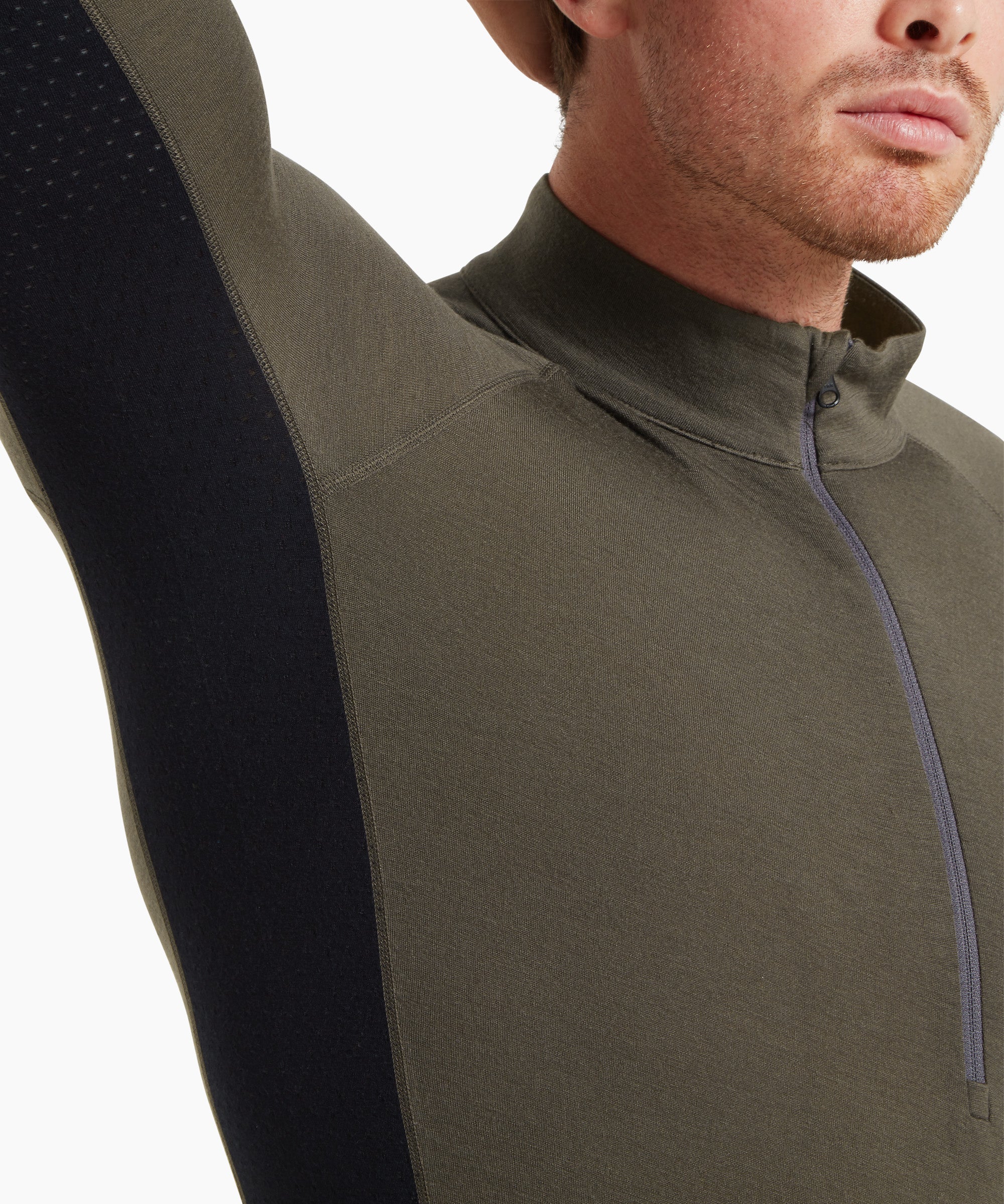 Mens Flatiron 185 Quarter Zip Top - Deep Olive/Black