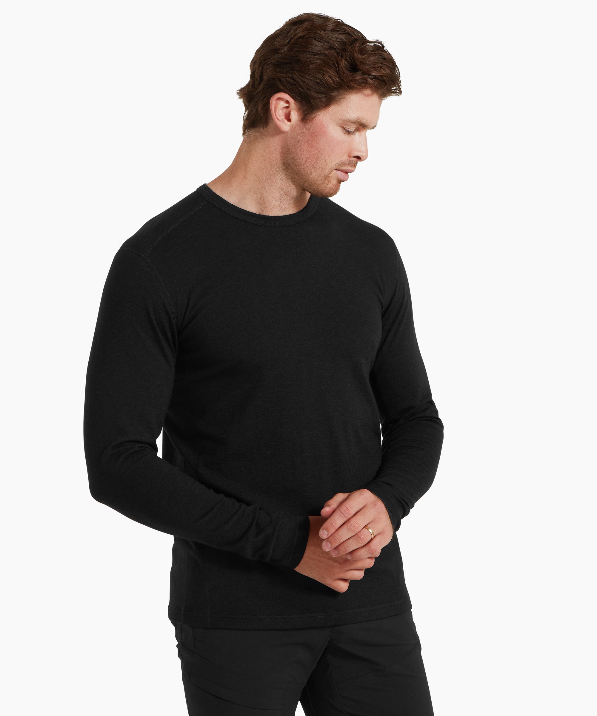 Mens Redstone 185 Long Sleeve Crew - Black