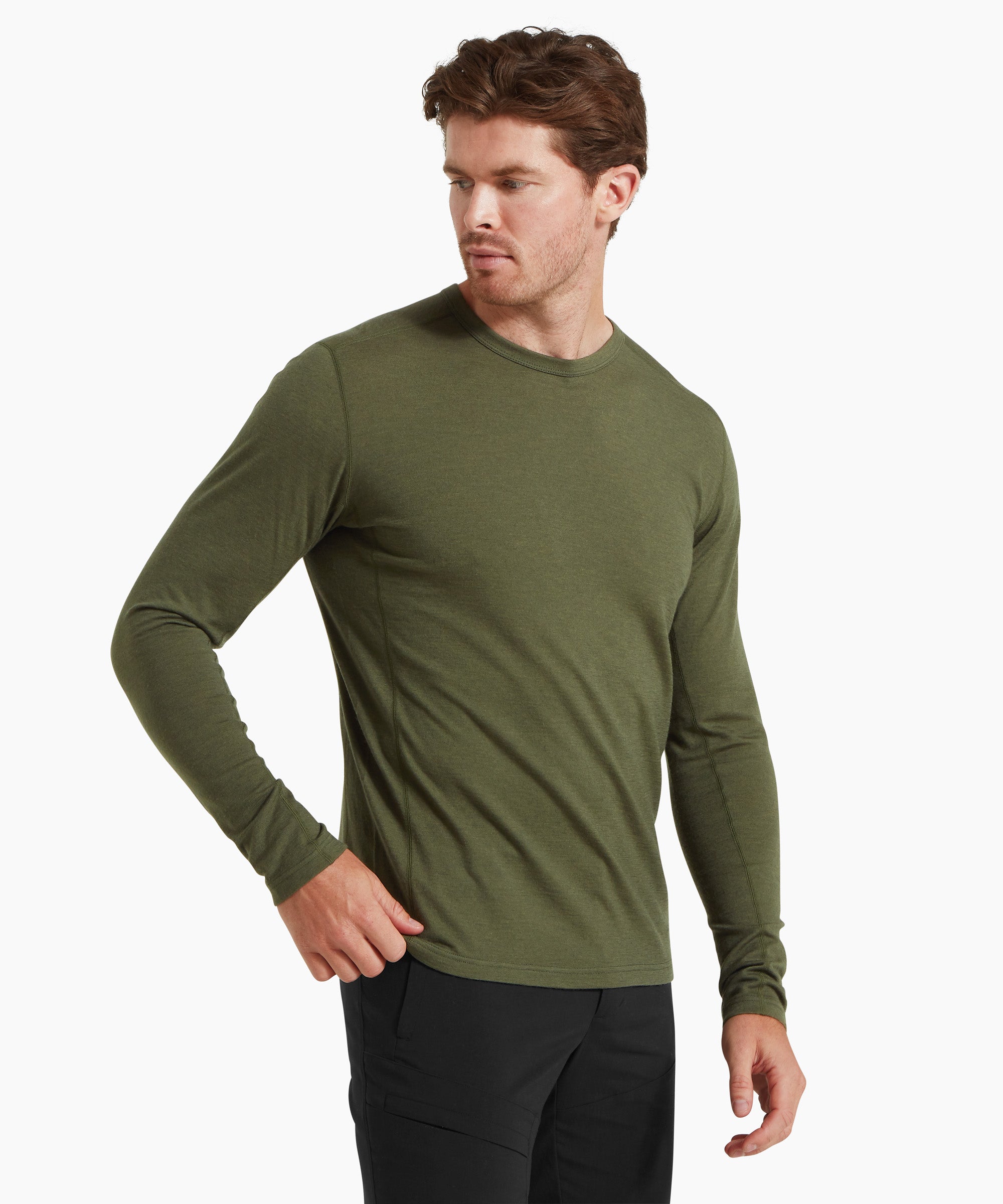 Mens Redstone 185 Long Sleeve Crew - Deep Green